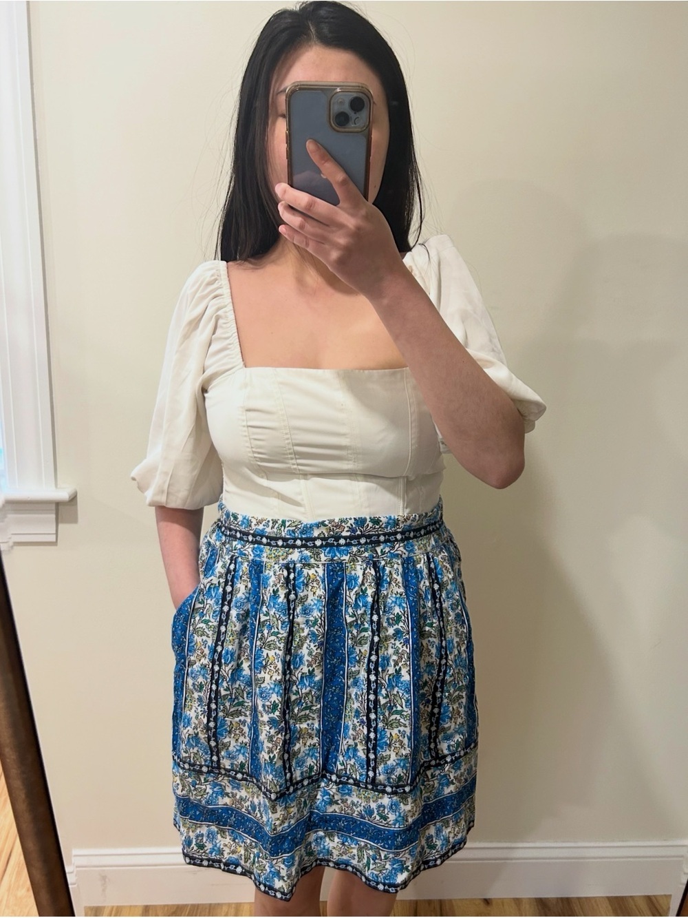 LOFT Blue Floral Mini Skirt